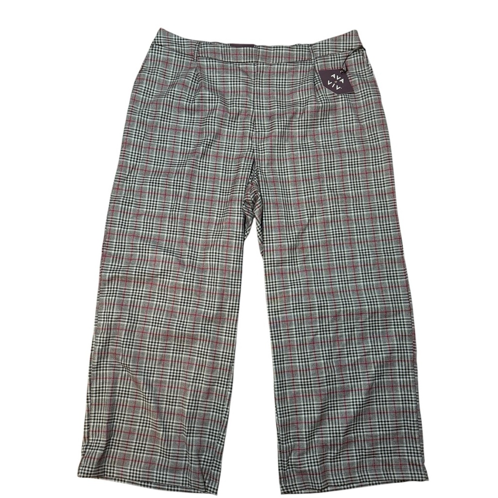 Ava & Viv Pants Plus 22 Womens Gray Tartan Plaid Wide Leg Stretch Comfy Work NWT